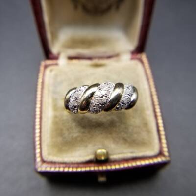 DBJ Twist Design Clear Rhinestone Plump Gold Tone 925 Vintage Silver Ring