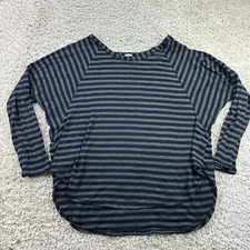 Splendid Womens Size Large Long Sleeve Striped Shirt Black Gray 