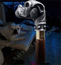 Handmade Walking Stick BULLDOG Walking Stick Wood CANE Unique Art Brown Wooden H