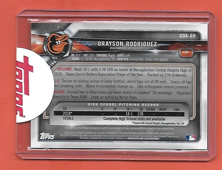 Grayson Rodriguez 2018 Bowman Chrome Base Auto   Sealed - Image 2 of 2