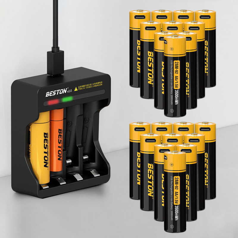 USB-Rechargeable 1.5V 3500mWh AA Li-ion Batteries with Charger