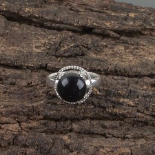 Natural Black Tourmaline Gemstone Band Ring Size 925 Sterling Silver