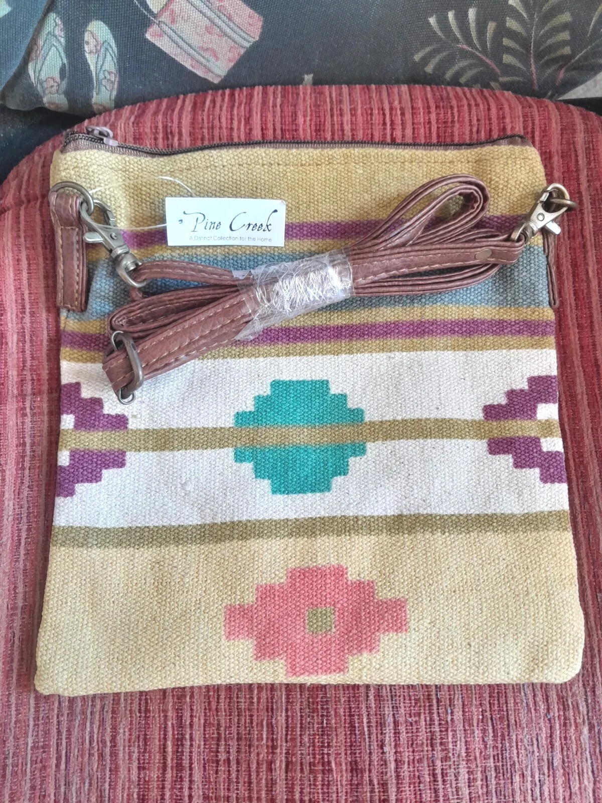 Crossbody Bag PINE CREEK Brand Sun Tribal Pattern  Multicolor Small  9.5