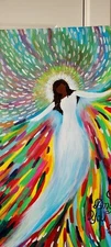 Acrylic Angel Painting Ooak on canvas Black Angel, Arms Open 20x24
