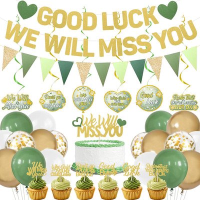 Farewell Party Decorations Women Men, Green We Will Miss You Banner Cake Topper