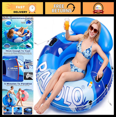Heavy Duty 53'' Inflatable Pool Float Tube with Mesh Seat & Headrest, 450lb Capac