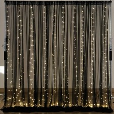 10 10ft Black Tulle Backdrop Curtain with Lights String for Parites Sheer Pho...