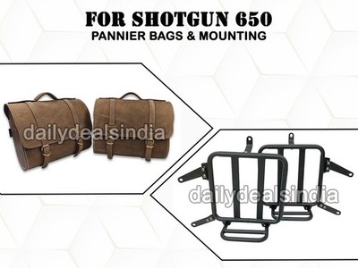 GENUINE LEATHER PANNIER BAGS & MOUNTING D31 FOR ROYAL ENFIELD SHOTGUN 650