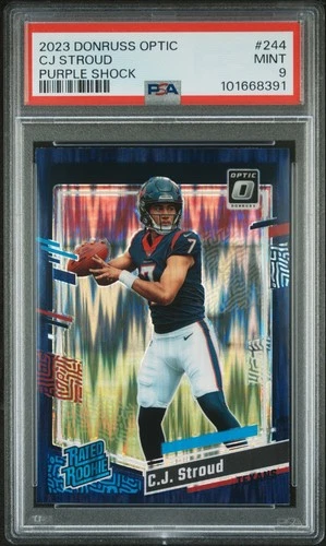 2023 Optic CJ Stroud PSA 9 Mint RC Purple Shock #244 Houston Texans Rookie Card