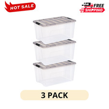 3 Pack IRIS USA 72 Qt Clear Stackable Storage Tote Bins with Latching Lids