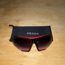 Prada Oversized Shield Sunglasses Red Frame Brown Gradient Lenses