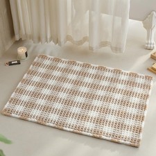 Waffle Bath Mat Boho Non Slip Khaki White 36x24 Absorbent Quick Dry Rug