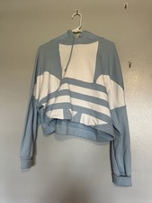 adidas Originals Women's Light Blue White Pullover Hoodie Size S Colorblock Logo