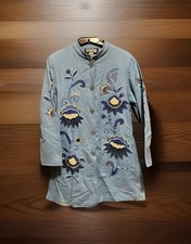 Indigo Moon Floral Embroidered Applique Boho Artsy Blue Jacket Lined Size M Vtg