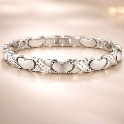 Elegantes Damen Biomagnet Armband mit Herzen Silber Edelstahl