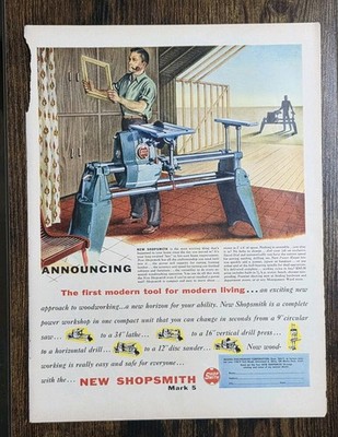 1954 Shopsmith Power Workshop Vintage Print Ad Woodworking 10x14