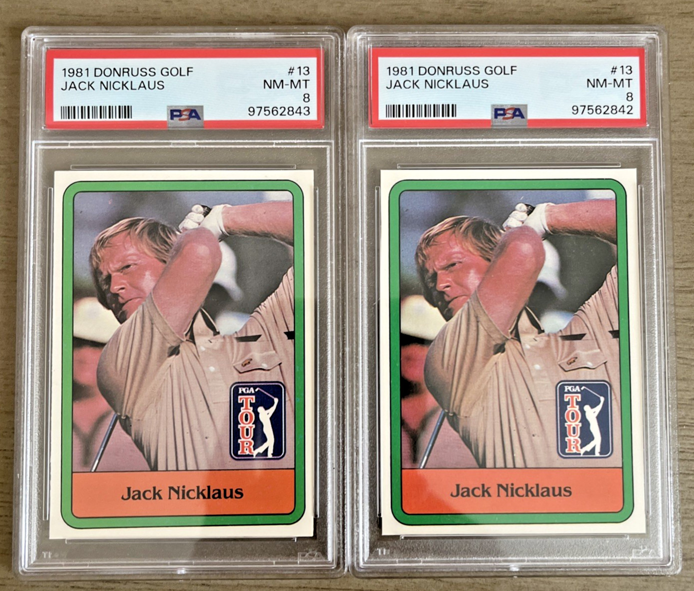 PAIR - 1981 Donruss Golf Jack Nicklaus Rookie RC #13 PSA 8