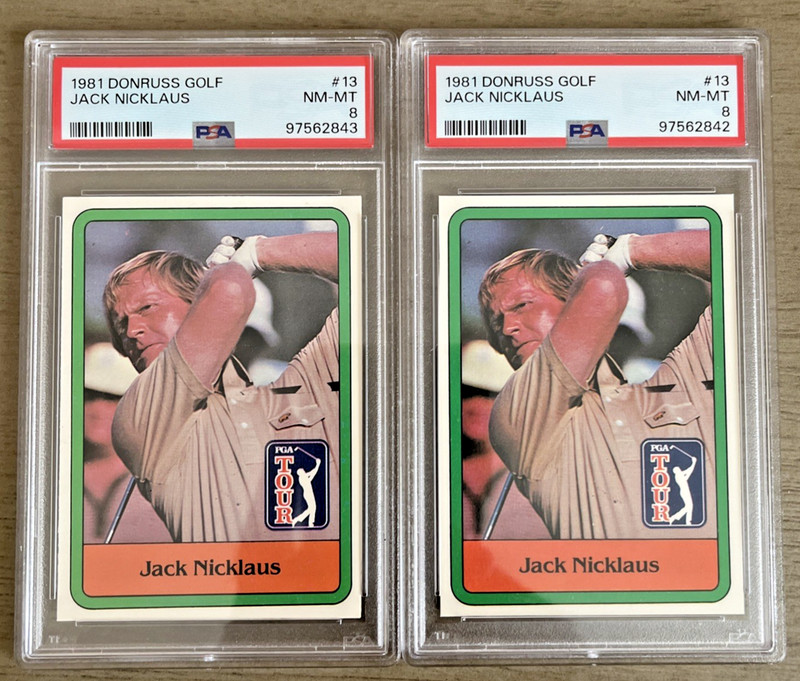 PAIR - 1981 Donruss Golf Jack Nicklaus Rookie RC #13 PSA 8