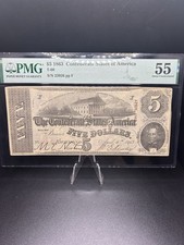 1863 CSA Confederate States of America $5 Banknote T-60 PMG 55