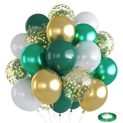 Globos de látex verde dorado y blanco con confeti para decoración de baby shower