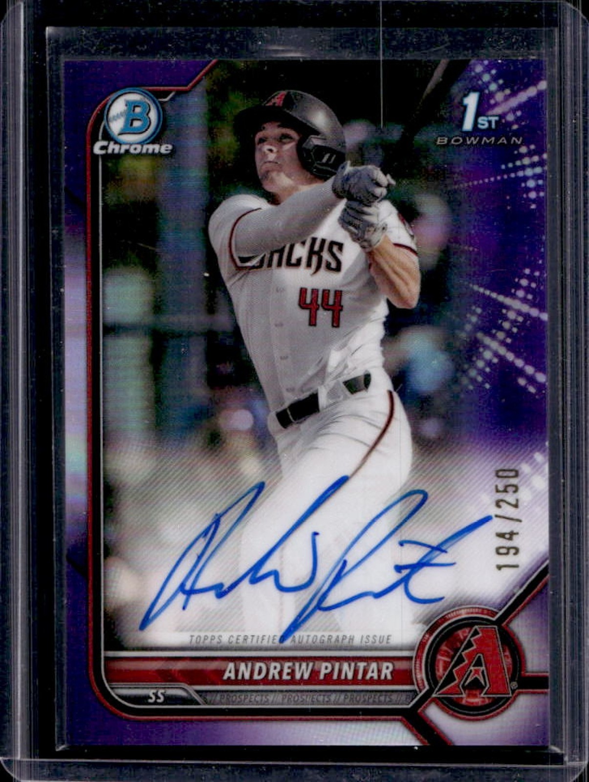 2022 Bowman Draft Andrew Pintar Chrome Auto Purple Refractor 1st Prospect #/250