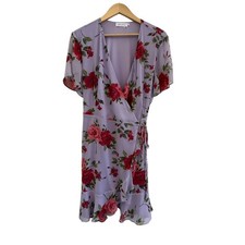 All In Favor Floral Wrap Mini Dress Womens XL Cottagecore Fairy Whimsy Purple