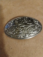 Western Silver Tone Engraved Belt Buckle Floral Cowboy Rodeo Vintage Style