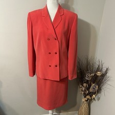 Vtg YA TRAVIS AYERS 100 Silk Skirt Suit 2Pc Set Women Pink Salmon Lined Sz 14