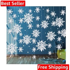 24PCS Snowflake Christmas Decorations, 3D Large White Paper Snowflakes Garlan...