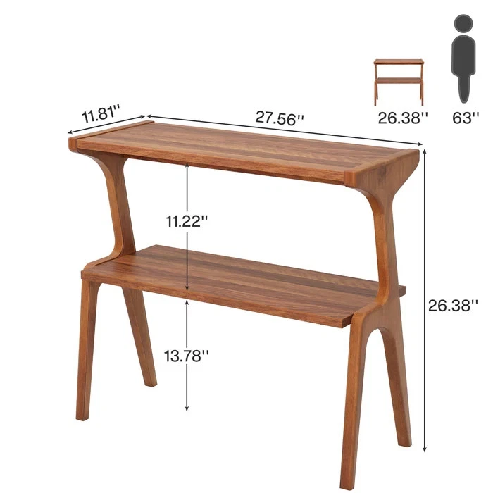Solid Wood End Table 2-Tier Sofa Side Table with Storage Shelf - Image 3 of 3