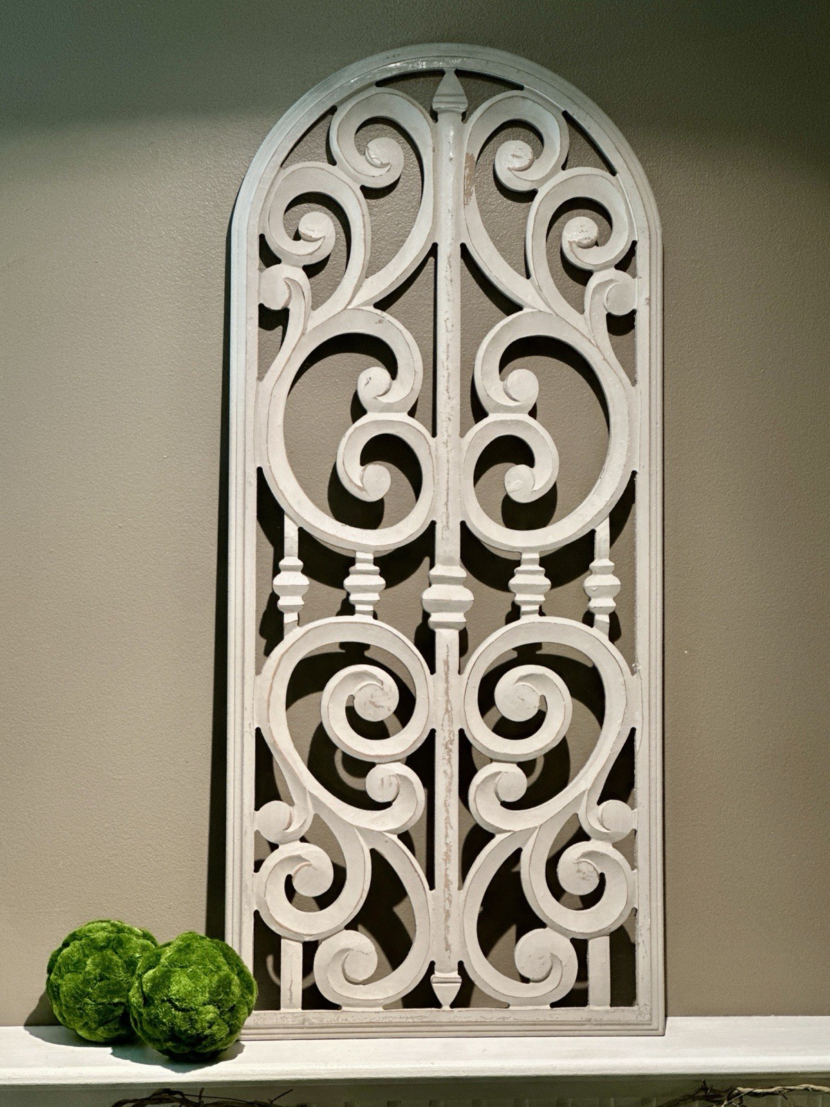 Handcarved Wood Arched/Scrolled Design Distressed Gray Wall Decor/Panel India