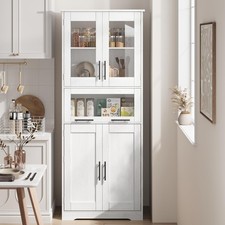 67" Tall Bathroom Storage Cabinet with Glass Doors, Adjustable Shelves  Drawer