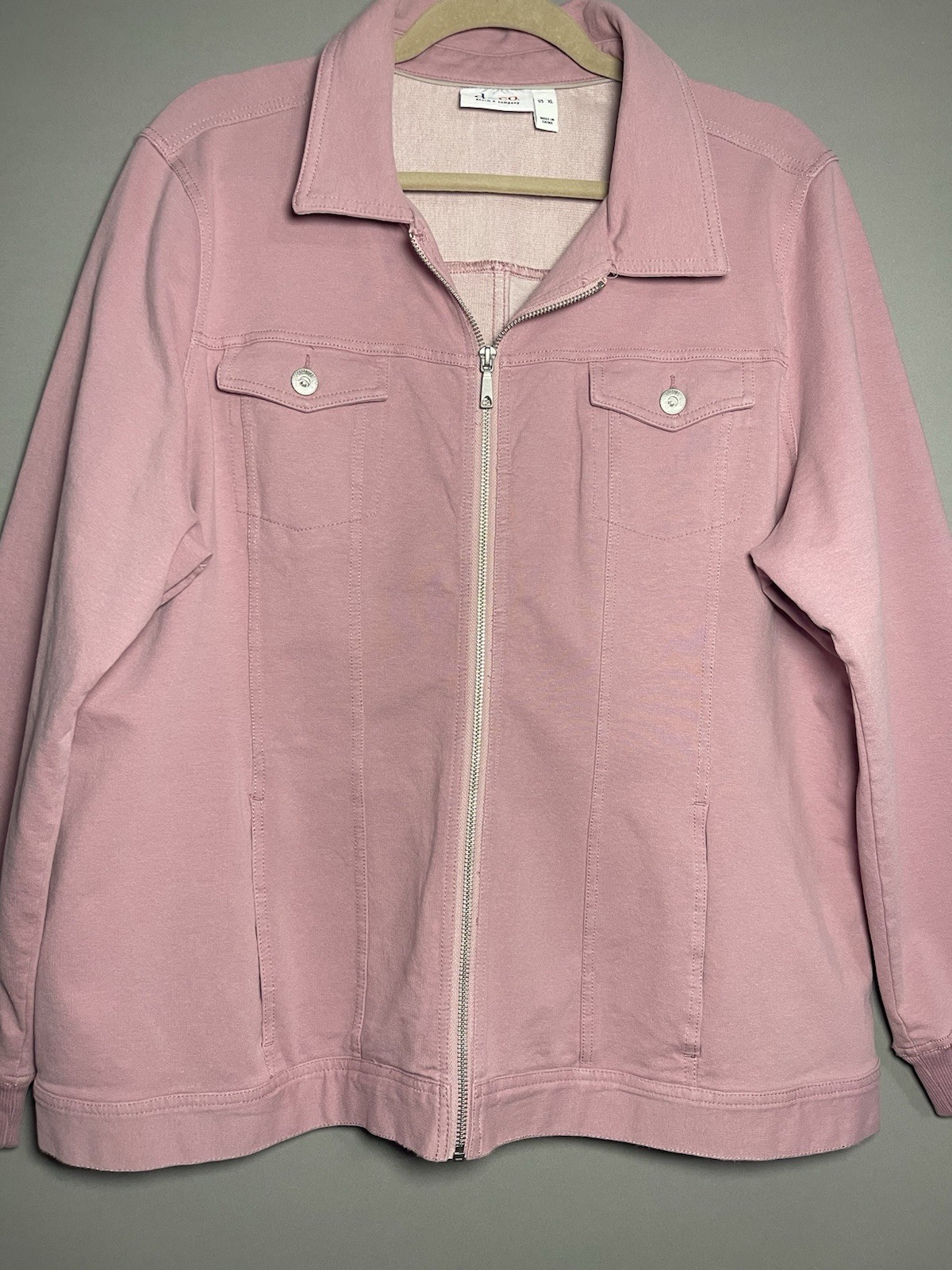 D&Co Denim & Company Pink Knit Zip Front Jacket XL Stretch Casual Lightweight