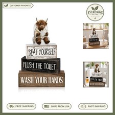 Nostalgic 4-Pack Highland Cow Bathroom Signs - Colorful Rustic Decor