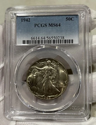 GRADED 1942 Walking Liberty Half Dollar PCGS MS64 Silver American Coin