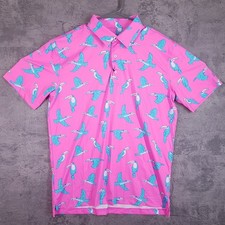 CHUBBIES The Toucan Do It Performance 2.0 Golf Polo Shirt Mens LARGE Pink
