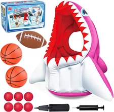 Shark Pool Toys, 3-In-1 Inflatable Pool Floats Basketball & Football & Head Hoop
