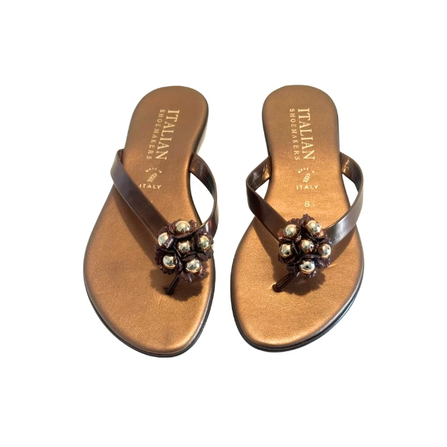 Italian Shoemakers Slides Sandals Faux Leather Wedge Beaded Brown Women 8.5/39 - Image 2 of 4