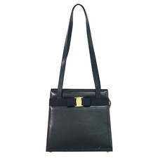 Salvatore Ferragamo Schultertasche Vara Schleife Leder Navy Gold