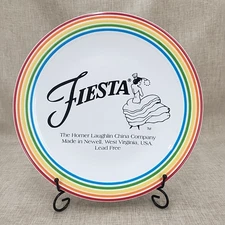 Fiesta Dancing Lady 11.75" Chop Plate White Signature Lines Rainbow Striped