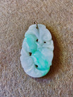Vintage Moss in Snow JADEITE PENDANT Carved, Pierced Lotus, Fruit & Bat Symbols — photo 6
