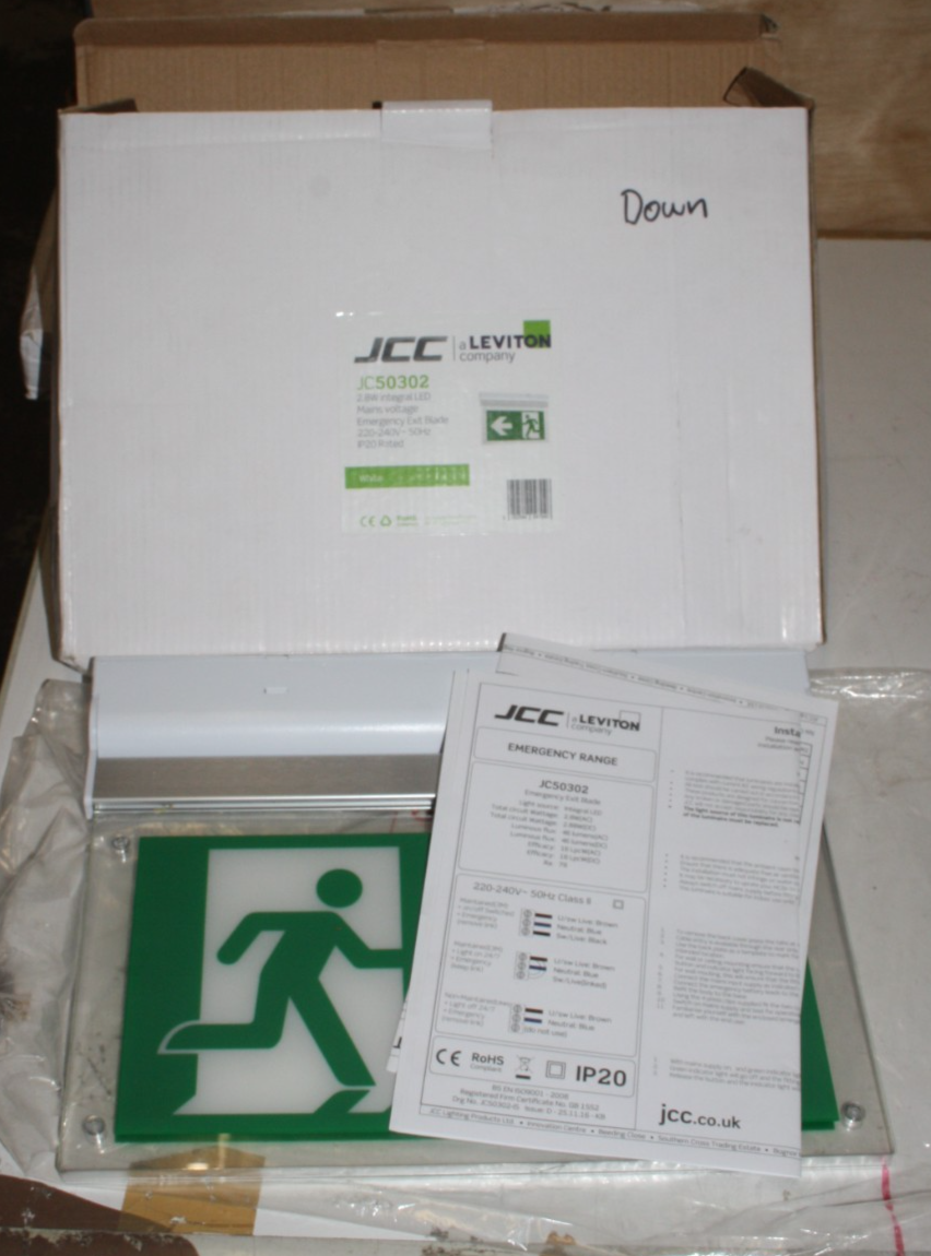 JCC Exit Blade Maintained 3M IP20  JC50302 DOWN RUNNING MAN  LEGEND PRE FIXED