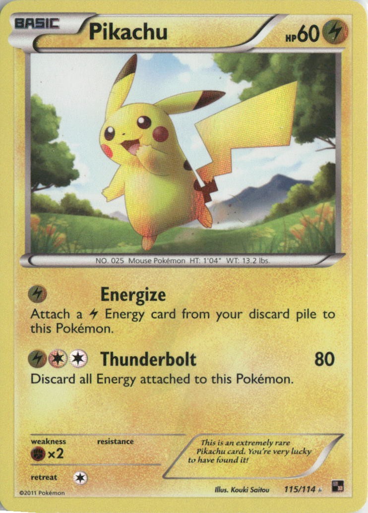 Pokemon Pikachu Secret Rare Holo Black and White 2011 115/114 NM