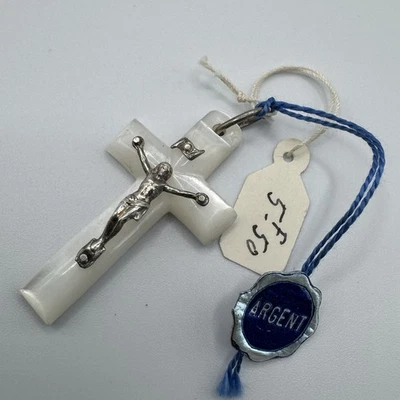 croix Ancienne Argent Et Nacre - Photo 1/2