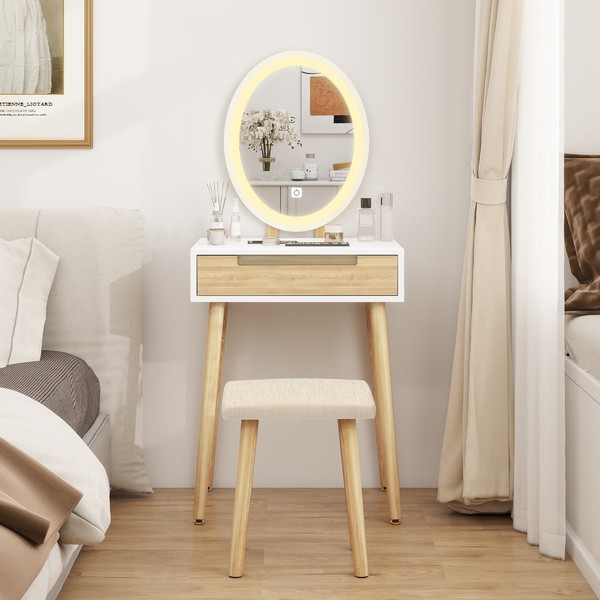 Frisiertisch Kosmetiktisch Mit Beleuchtung Spiegel Hocker Schublade Schminktisch-image