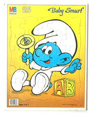 1984 BABY SMURF Milton Bradley Peyo Jigsaw Frame Tray Puzzle 25 Pieces MB 4486-1