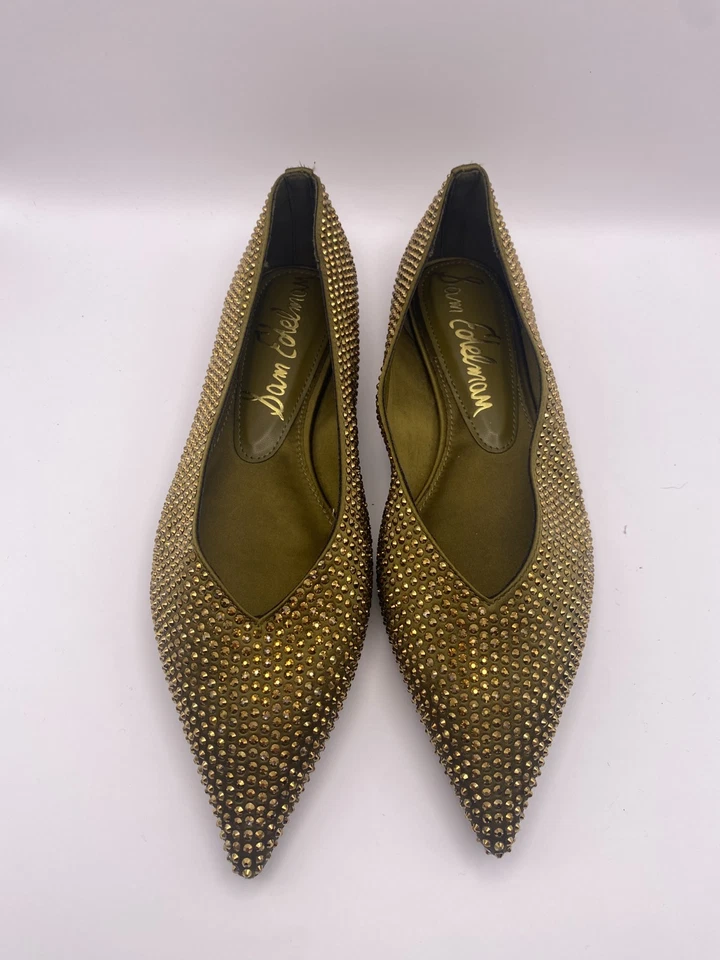 Sam Edelman Womens Nita Olive Crystal-Embellished Point-Toe Flats Sz 8 - Image 2 of 4