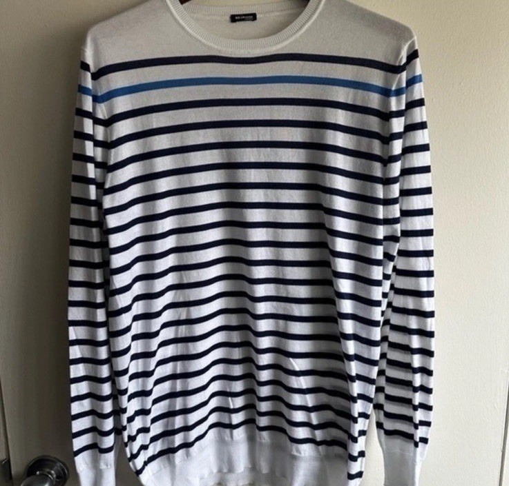 Kiton Navy and White Striped Sweater EU50