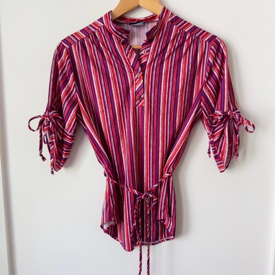 Blusa Vintage Años 80 Rayas Mujer M Roja Rosa Años 90 Colorida Divertida Retro Maximalista Foto 2 de 4