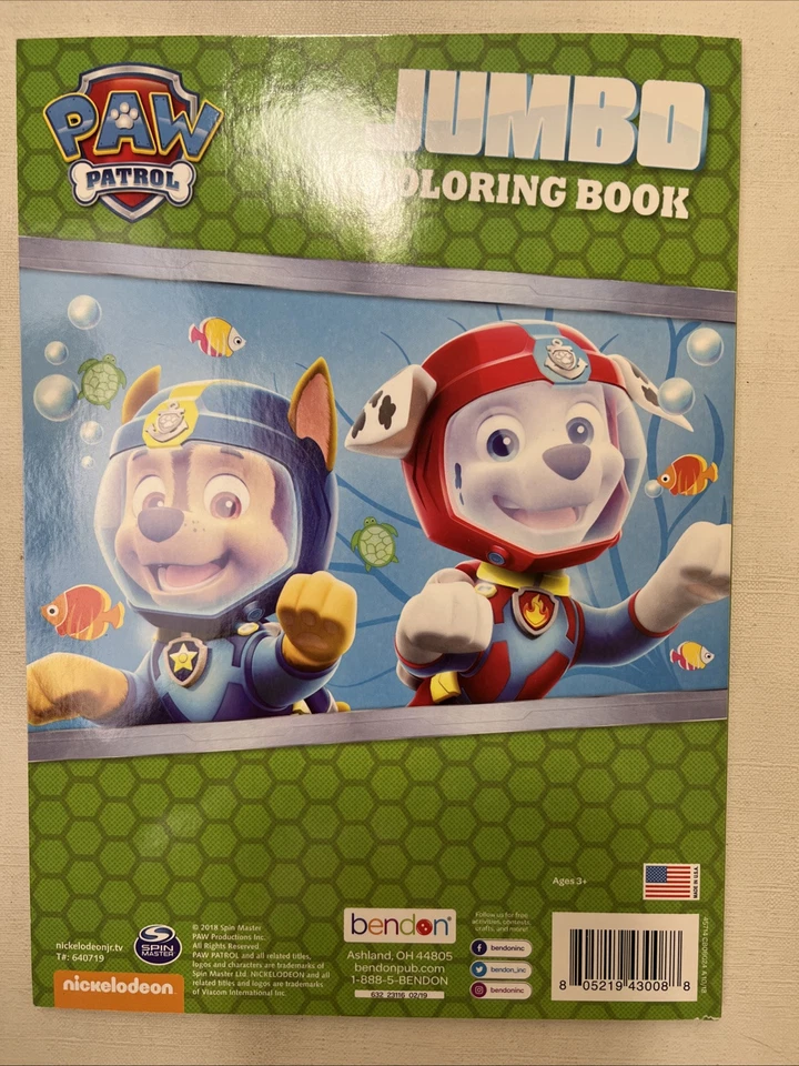 Nickelodeon Paw Patrol Jumbo Coloring Book Doggie Divers Bendon - Image 2 of 2